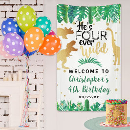 Four Ever Wild Dinosaur Boys 4th Birthday Welcome Spandoek