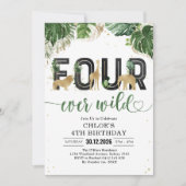 Four Ever Wild Feestbeesten 4de Verjaardag Kaart (Voorkant)