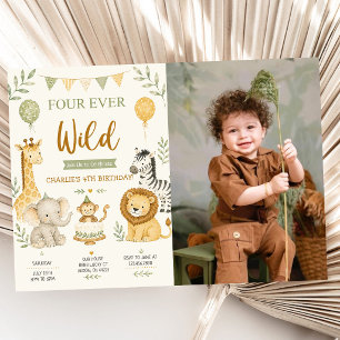 Four Ever Wild Jungle Dieren 4e Verjaardagsfoto Kaart