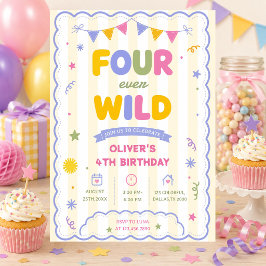 Four Ever Wild Kleurrijke Jongen 4de Verjaardagsfe Kaart