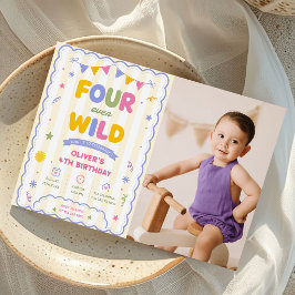 Four Ever Wild Kleurrijke Jongen 4e Verjaardag Fot Kaart