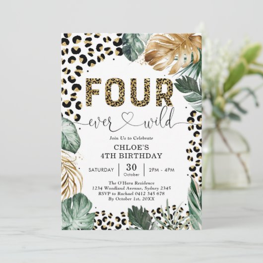 Four Ever Wild Leopard Boy 4th Birthday Kaart (Staand voorkant)