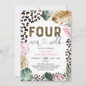 Four Ever Wild Leopard Girl 4th Birthday Kaart (Voorkant)