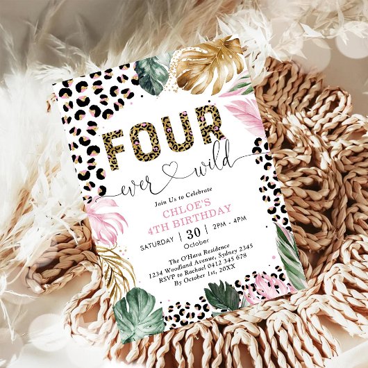 Four Ever Wild Leopard Girl 4th Birthday Kaart