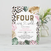 Four Ever Wild Luipaard Meisje 4e Verjaardag Kaart (Staand voorkant)