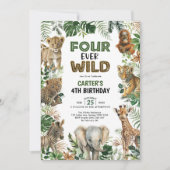 Four Ever Wild Oerwoud Animals 4th Birthday Boy Kaart (Voorkant)