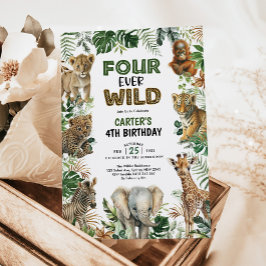 Four Ever Wild Oerwoud Animals 4th Birthday Boy Kaart