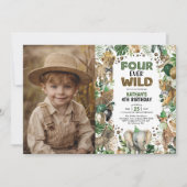 Four Ever Wild Oerwoud Animals 4th Birthday Foto Kaart (Voorkant)