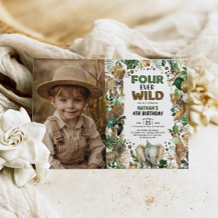 Four Ever Wild Oerwoud Animals 4th Birthday Foto Kaart