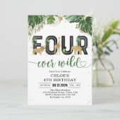 Four Ever Wild Party Animals 4th Birthday Kaart (Staand voorkant)
