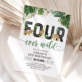 Four Ever Wild Party Animals 4th Birthday Kaart