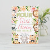 Four Ever Wild Safari, 4e verjaardag Jungle Dieren Kaart (Staand voorkant)