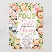 Four Ever Wild Safari, 4e verjaardag Jungle Dieren Kaart (Voorkant / Achterkant)