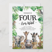Four Ever Wild Safari 4e Verjaardagsfeestje Kaart (Voorkant)