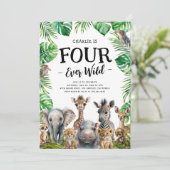 Four Ever Wild Safari 4e Verjaardagsfeestje Kaart (Staand voorkant)