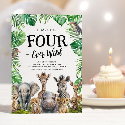 Four Ever Wild Safari 4e Verjaardagsfeestje Kaart