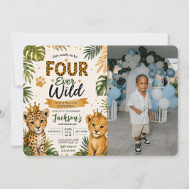Four Ever Wild Safari Dieren 4e Verjaardagsfoto Kaart