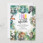 Four Ever Wild Safari Dieren Cool 4e Verjaardag Kaart (Voorkant)