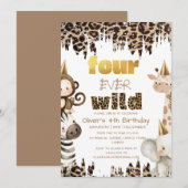 Four Ever Wild Safari Feestje 4e Verjaardag Kaart (Voorkant / Achterkant)