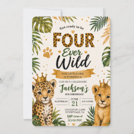 Four Ever Wild Safari Jungle Dieren 4e Verjaardag Kaart