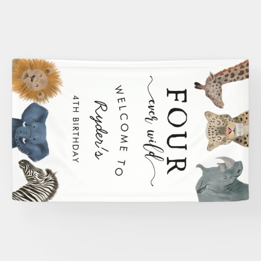 Four Ever Wild Safari Theme Boy's 4e verjaardag Spandoek (Horizontaal)