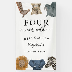Four Ever Wild Safari Theme Boy's 4e verjaardag Spandoek
