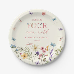 Four Ever Wild Wildflower 4de Verjaardagsfeestje Papieren Bordje