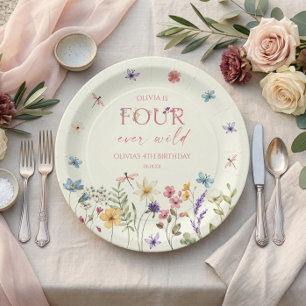 Four Ever Wild Wildflower 4de Verjaardagsfeestje Papieren Bordje