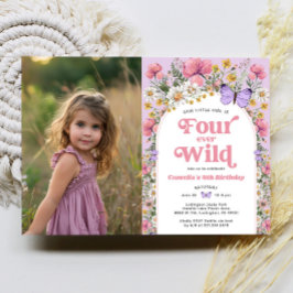 Four Ever Wild Wildflower 4e Verjaardag Foto Kaart