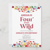 Four Ever Wild Wildflower 4e verjaardagsfeestje Kaart (Voorkant)