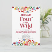 Four Ever Wild Wildflower 4e verjaardagsfeestje Kaart (Staand voorkant)