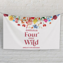 Four Ever Wild Wildflower 4e verjaardagsfeestje Spandoek