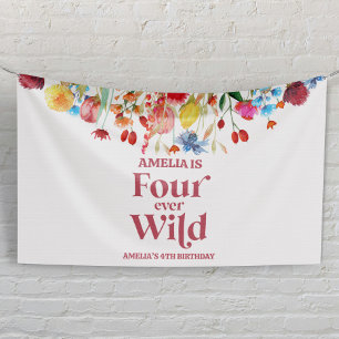 Four Ever Wild Wildflower 4e verjaardagsfeestje Spandoek