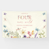 Four Ever Wild Wildflower 4e Verjaardagsfeestje Spandoek (Horizontaal)