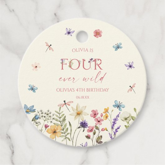 Four Ever Wild Wildflower 4th Birthday Party Bedankjes Labels (Voorkant)