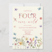 Four Ever Wild Wildflower 4th Birthday Party Kaart (Voorkant)
