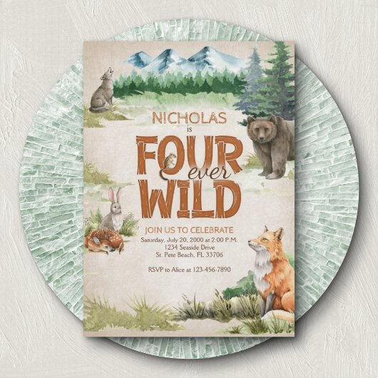 Four Ever Wild Woodland Animal 4th Verjaardag Kaart