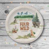 Four Ever Wild Woodland Animal 4th Verjaardagsfees Papieren Bordje