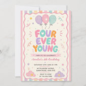 Four Ever Young Confetti Ballon 4e Verjaardag Kaart (Voorkant)