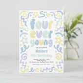 Four Ever Young Confetti Ballon 4e Verjaardag  Kaart (Staand voorkant)