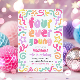 Four Ever Young Confetti Ballon 4e Verjaardag  Kaart