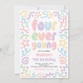 Four Ever Young Confetti Ballon 4e Verjaardag Kaart (Voorkant)