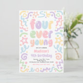 Four Ever Young Confetti Ballon 4e Verjaardag Kaart (Staand voorkant)