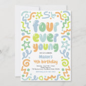 Four Ever Young Confetti Ballon 4e Verjaardag Kaart (Voorkant)