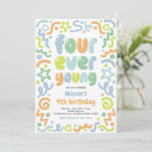 Four Ever Young Confetti Ballon 4e Verjaardag Kaart (Staand voorkant)