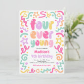 Four Ever Young Confetti Ballon 4e Verjaardag Kaart (Staand voorkant)