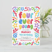 Four Ever Young Confetti Balloon 4th Birthday  Kaart (Staand voorkant)