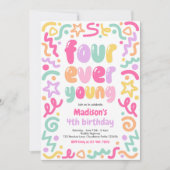 Four Ever Young Confetti Balloon 4th Birthday Kaart (Voorkant)