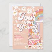 Four Ever Young Groovy Daisy Rainbow 4de Verjaarda Kaart (Voorkant)