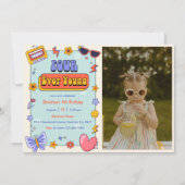 Four Ever Young Groovy Hippie 4th Verjaardag Foto Kaart (Voorkant)